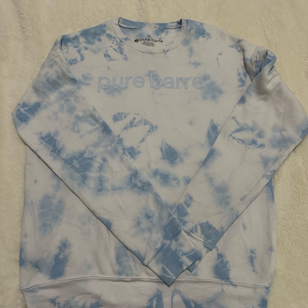 Pure Barre blue and white sweatshirt